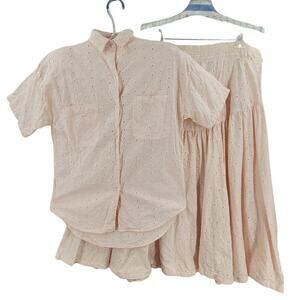 Synergy Pink Eyelet Lace Skirt Set Vintage 80s Soft Romantic Coquette